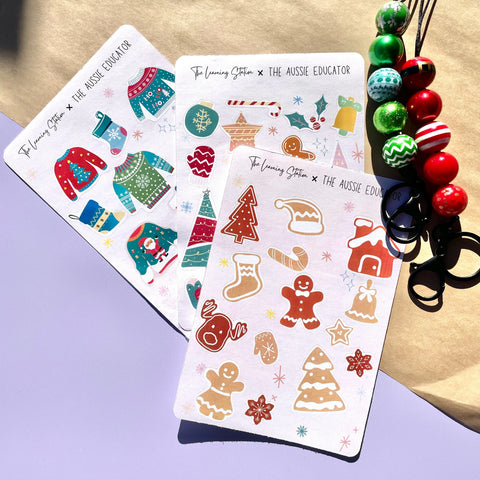 TLS x The Aussie Educator – Assorted Decorative Christmas Stickers + Lanyard Set